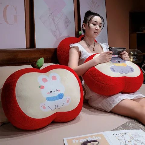 Thickened Red Apple Plush Pillow Cute Animal Cartoon Printed Sofa Cushion Office Chair Backrest Plush Toy Home Decor