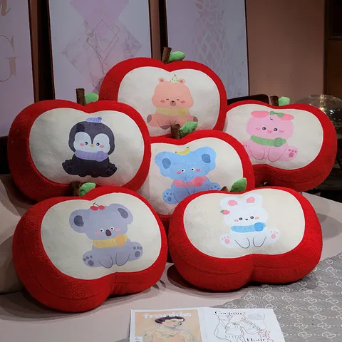 Thickened Red Apple Plush Pillow Cute Animal Cartoon Printed Sofa Cushion Office Chair Backrest Plush Toy Home Decor