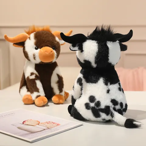 Simulation Sitting Cow Plush Toy Stuffed Animal Cute Cartoon Calf Doll Soft Pillow Home Decor Gift