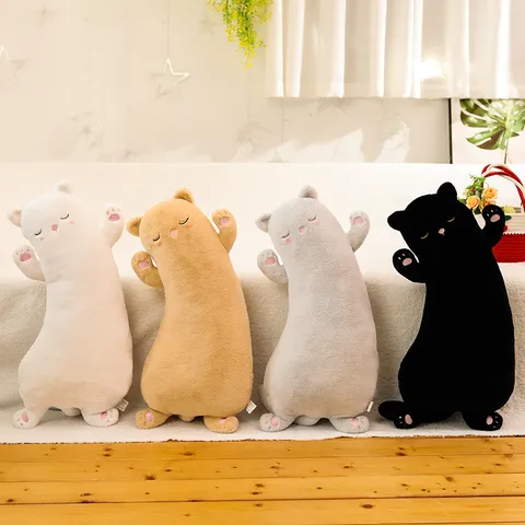 Cute Kitten Long Body Pillow Plush Toy Stuffed Animal Soft Sleeping Doll Cartoon Cat Pillow For Kids Room Home Decor