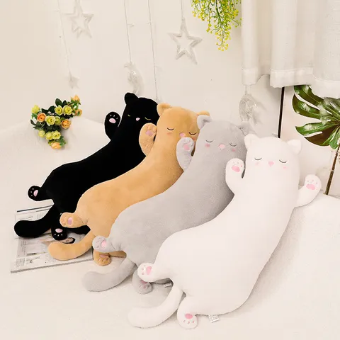 Cute Kitten Long Body Pillow Plush Toy Stuffed Animal Soft Sleeping Doll Cartoon Cat Pillow For Kids Room Home Decor