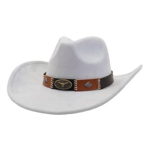 Unisex Fashion Suede Cowboy Hat Western Ethnic Wide Brim Fedora Jazz Hat Retro Outdoor Sun Protection Cap For Men Women