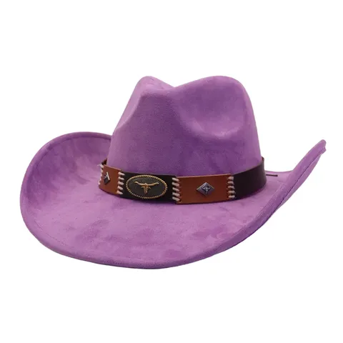 Unisex Fashion Suede Cowboy Hat Western Ethnic Wide Brim Fedora Jazz Hat Retro Outdoor Sun Protection Cap For Men Women