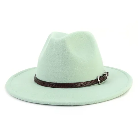 Unisex Fashion Wool Blend Fedora Hat Autumn Winter Wide Brim Jazz Cap With Stylish Belt Buckle Accessory
