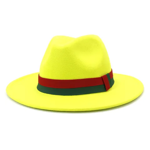 Classic Unisex Woolen Fedora Hat Wide Brim Retro Jazz Cap with Contrast Ribbon