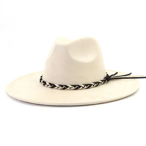 Unisex Fedora Hoed met Brede Rand Suède Gentleman Panama Hoed Casual Vintage Zonnehoed met Geweven Band Kwast