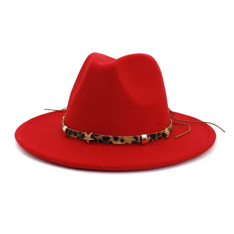 Sombrero Fedora Unisex Vintage de Poliéster Ala Plana Ancha Sombrero de Jazz Banda Estampado de Leopardo Sombrero Panamá Para Hombres Mujeres