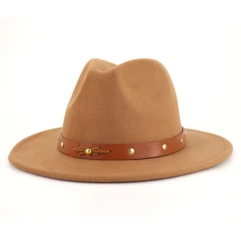 Sombrero Fedora de Fieltro de Lana para Mujer Ala Ancha Gorra de Jazz Otoño Invierno Moda Elegante Color Sólido Casco de Fiesta al Aire Libre