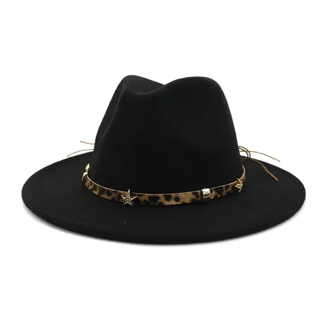 Sombrero Fedora Unisex Vintage de Poliéster Ala Plana Ancha Sombrero de Jazz Banda Estampado de Leopardo Sombrero Panamá Para Hombres Mujeres