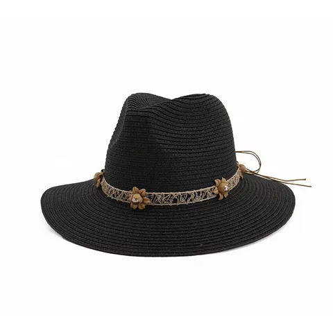 Chapeau Fedora en Paille pour Femmes à Large Bord Protection Solaire Plage Été Décontracté Voyage Tissé Panama