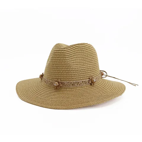 Chapeau Fedora en Paille pour Femmes à Large Bord Protection Solaire Plage Été Décontracté Voyage Tissé Panama