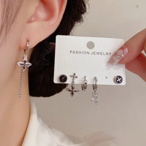 Vintage Unisex Floral Chain Tassel Earring Collection Chrome Hearts Style Retro Copper Rhinestone Hoop Earrings Jewelry
