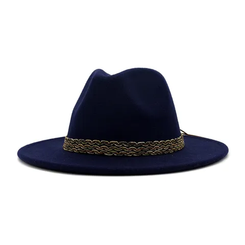 Sombrero Fedora de Lana para Mujer Gorra de Jazz Clásica Británica Ala Ancha Moda Otoño Invierno Color Sólido Sombrero Trilby