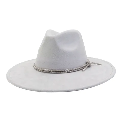 Women's Faux Suede Fedora Hat Wide Brim Jazz Cap Elegant Solid Color Sun Hat With Rhinestone Band For Daily Travel Women