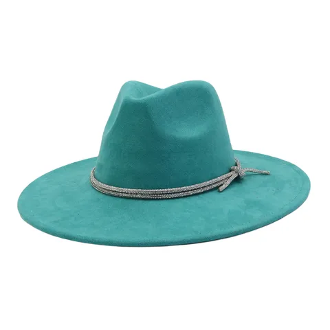 Women's Faux Suede Fedora Hat Wide Brim Jazz Cap Elegant Solid Color Sun Hat With Rhinestone Band For Daily Travel Women