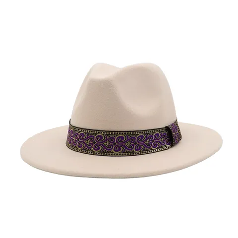 Unisex Woolen Fedora Hat Wide Brim Jazz Hat Vintage Ribbon Band Panama Hat For Men Women Casual Winter Fall Hat