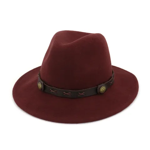 Unisex Wide Brim Fedora Hat Pure Wool British Vintage Jazz Cap With Leather Strap Men Women Fall Winter Fashion Hat