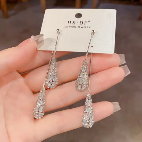 Exquisite Zirconia Two-Wear Teardrop Tassel Earrings Copper Real Gold Plated Fashion Jewelry Women Drop Earrings