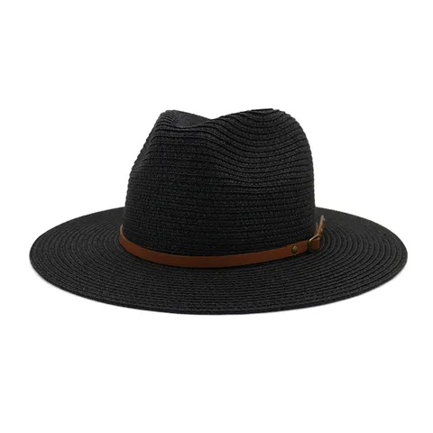 Unisex Strohoed Brede Rand Jazz Zonnehoed Zomer Strand Panama Pet Geweven Papier Fedora Hoed Voor Mannen Vrouwen