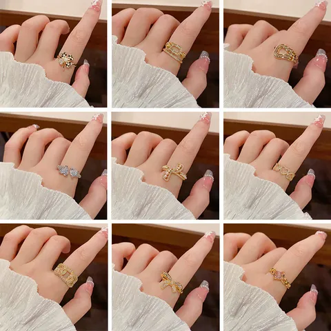 Fashion Copper Zirconia Open Ring Adjustable Minimalist Geometric Finger Ring Luxury Jewelry Gift For Women