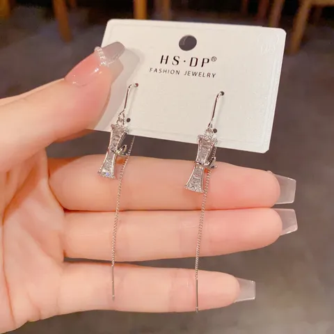 Boucles d'Oreilles D pendantes Tassel Strass Cuivre Minimaliste Bijoux de Mode Longue Chaine pour Fête Femme