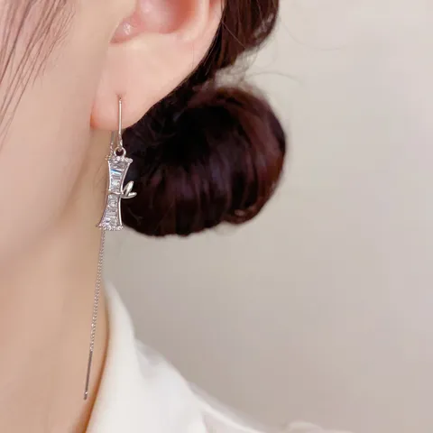 Boucles d'Oreilles D pendantes Tassel Strass Cuivre Minimaliste Bijoux de Mode Longue Chaine pour Fête Femme