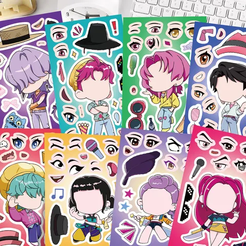 Waterproof Cartoon Girl Group Puzzle Stickers DIY Handmade Decorative Graffiti Decals For Kids School Children