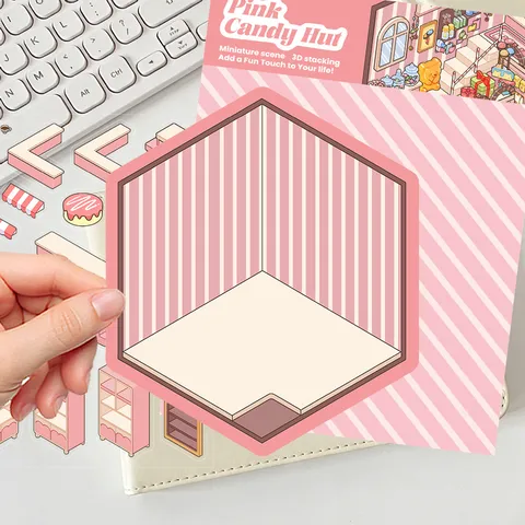 Pink Candy House 3D Miniature Landscaping Stickers DIY Hand Ledger Decorative PET Stickers Cute Stationery Supplies