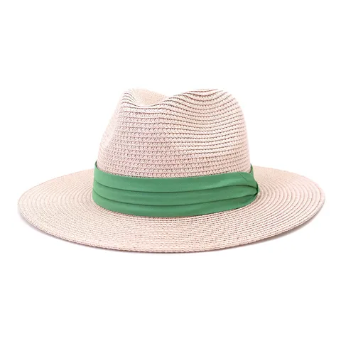 Chapeau Fedora en Paille Unisexe Été Extérieur Plage Protection Solaire Panama avec Décoration en Ruban
