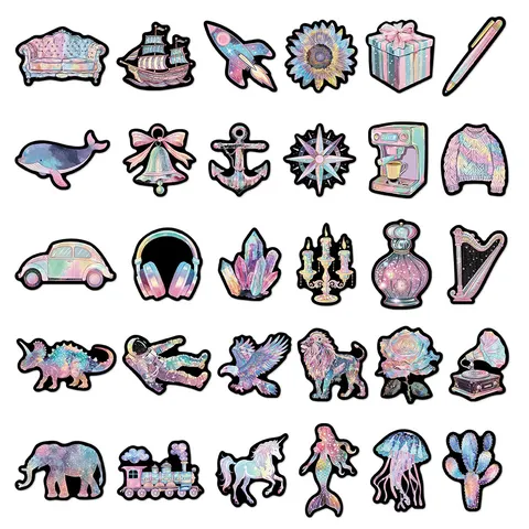 Autocollants Holographiques Stickers en Vinyle Imperméables Pack d'Autocollants Laser pour Ordinateur Portable Valise Journal Décoration DIY