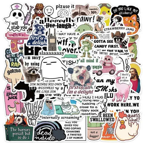 PVC Waterproof Graffiti Stickers Funny Meme Slogans Decals For Laptop Luggage Water Bottle DIY Decorative Cute Stationery