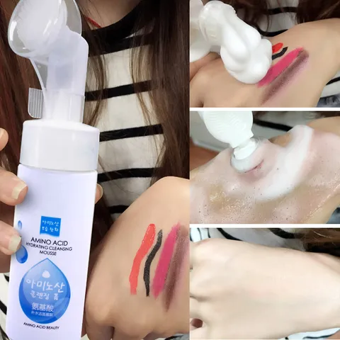 Amino Acid Hydrating Cleansing Mousse Facial Cleanser With Silicone Brush Head Deep Cleansing Makeup Removing Foam