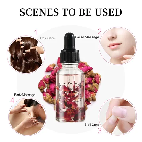 Huile Essentielle de Massage Corporel aux Pétales de Plantes Naturelles Rose Calendula Osmanthus Bleuet Huile de Soin Visage