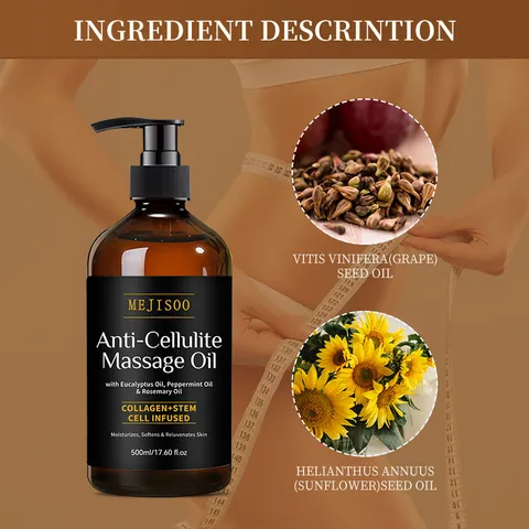 Huile de Massage Corporelle Anti-Cellulite Professionnelle Huile Essentielle d'Extrait Végétal Raffermissante et Hydratante pour Soin Corps Entier