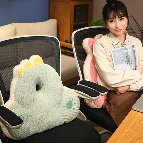 Cute Animal Shaped Office Lumbar Support Pillow Breathable Plush Nap Cushion Car Back Cushion Home Decor Plush Toy
