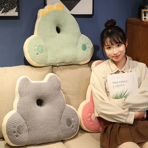 Cute Animal Shaped Office Lumbar Support Pillow Breathable Plush Nap Cushion Car Back Cushion Home Decor Plush Toy