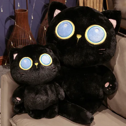 Japonais Mignon Chat Noir Gros Jouet en Peluche Poupée Doux Animaux Farcis Chaton Oreiller Mignon Compagnon de Sommeil Décoration de Chambre