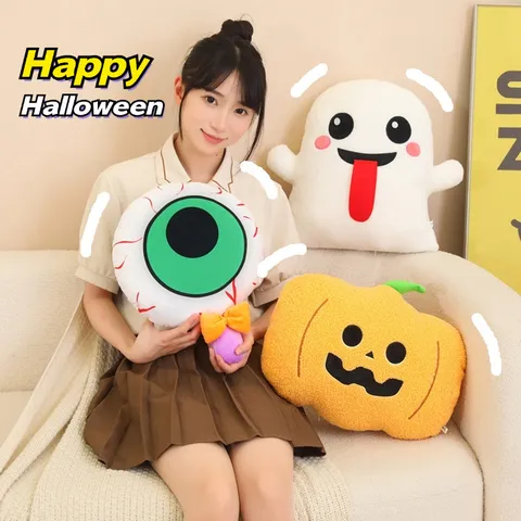 Cuscino in Peluche Zucca Fantasma di Halloween Simpatico Mostro Peluche Giocattolo Morbido Cuscino Decorazione Casa