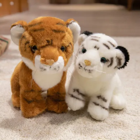 Realistic Tiger Plush Toy Simulation Wildlife White Brown Stuffed Animal Toy Kids Soft Companion Doll Gift