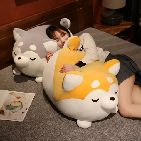Japanese Cute Fat Dog Plush Toy Soft Stuffed Husky Puppy Pillow Kawaii Sleeping Doll Companion Gift For Kids And Girls