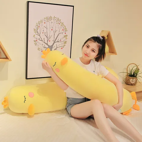Cute Yellow Duck Plush Toy Long Pillow Soft Stuffed Animal Body Pillow Cute Sleep Companion Doll Gift For Kids