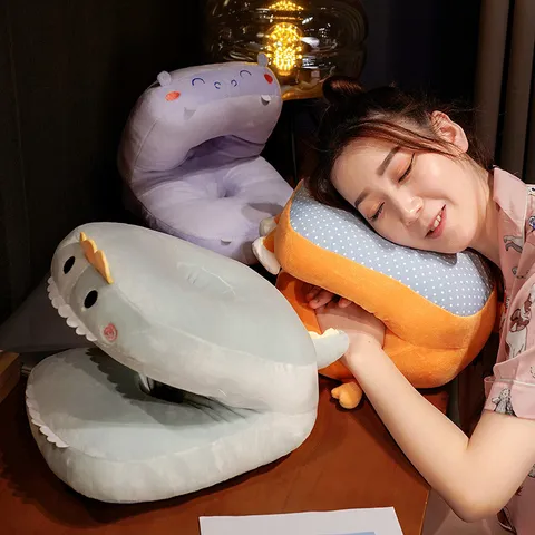 Carino Cartone Animato Animale Peluche Cuscino Pisolino Scrivania Ufficio Cuscino Morbido Imbottito Dinosauro Squalo Maiale Giocattolo Regalo