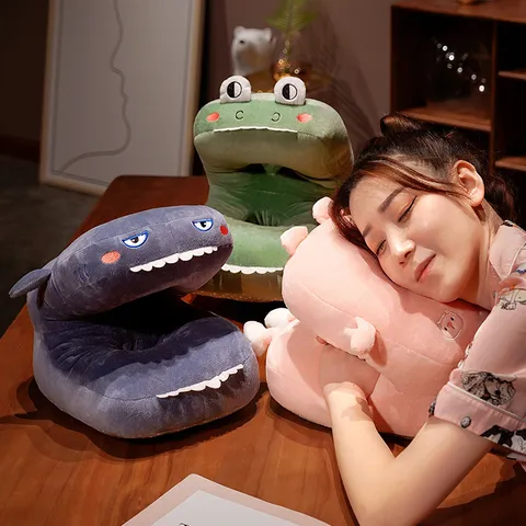 Carino Cartone Animato Animale Peluche Cuscino Pisolino Scrivania Ufficio Cuscino Morbido Imbottito Dinosauro Squalo Maiale Giocattolo Regalo
