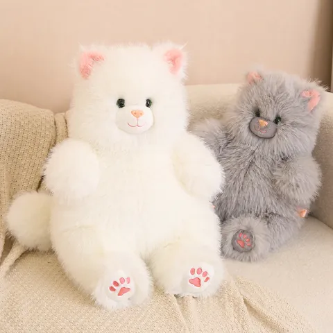 Cute Stuffed Cat Plush Toy Soft Fluffy Long Hair Kitty Doll Animal Pillow Birthday Gift For Girls Kids Room Bed Decor