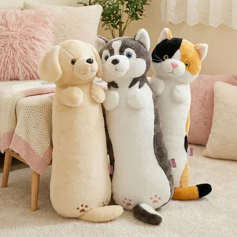Cute Animal Long Plush Toy Pillow Soft Cartoon Dog Cat Body Pillow Sleeping Companion Cushion Home Decor Gift For Girls