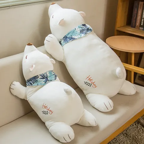 Cute Polar Bear Plush Toy Stuffed Animal Soft Down Cotton Pillow With Scarf Embroidery Kids Sleeping Companion