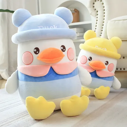 Cute Duck Plush Toy Stuffed Animal Doll Soft Hugging Pillow With Hat Birthday Gift For Kids Girls