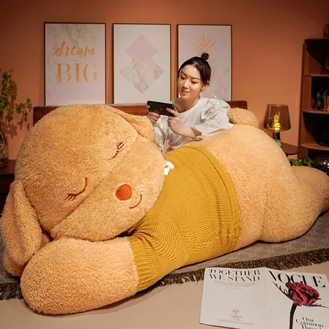 Giant Stuffed Dog Plush Toy Cute Sleeping Puppy Doll Soft Pillow With Sweater Birthday Gift For Kids And Girls
