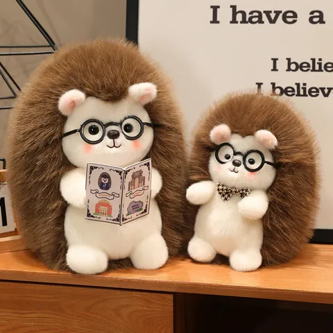 Peluche di Riccio Dottore Carino Animale in Peluche Con Occhiali Tondi e Libro Decorazione Regalo