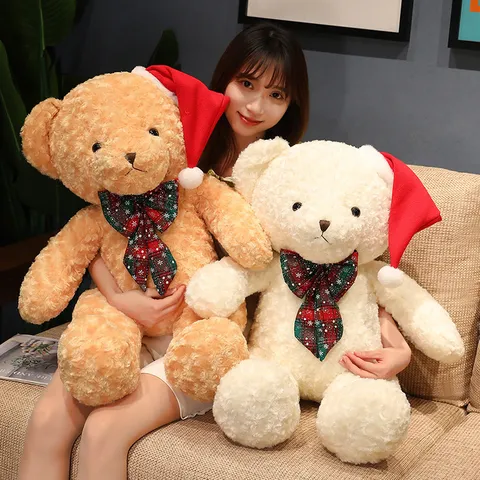 Christmas Cute Bear Plush Toy Stuffed Animal Teddy Bear With Scarf And Hat Holiday Party Decoration Gift